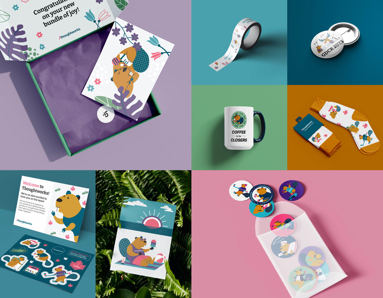 Photo grid of HKB themed swag items.