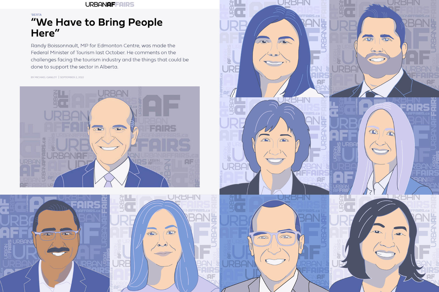 Grid of Albertan political figure caricatures.